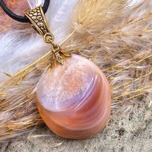 Nature Big Druzy Agate Stone Pendant Necklace